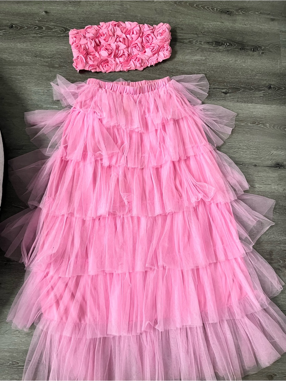 Romantic Pink Tiered Tulle Maxi Dress
